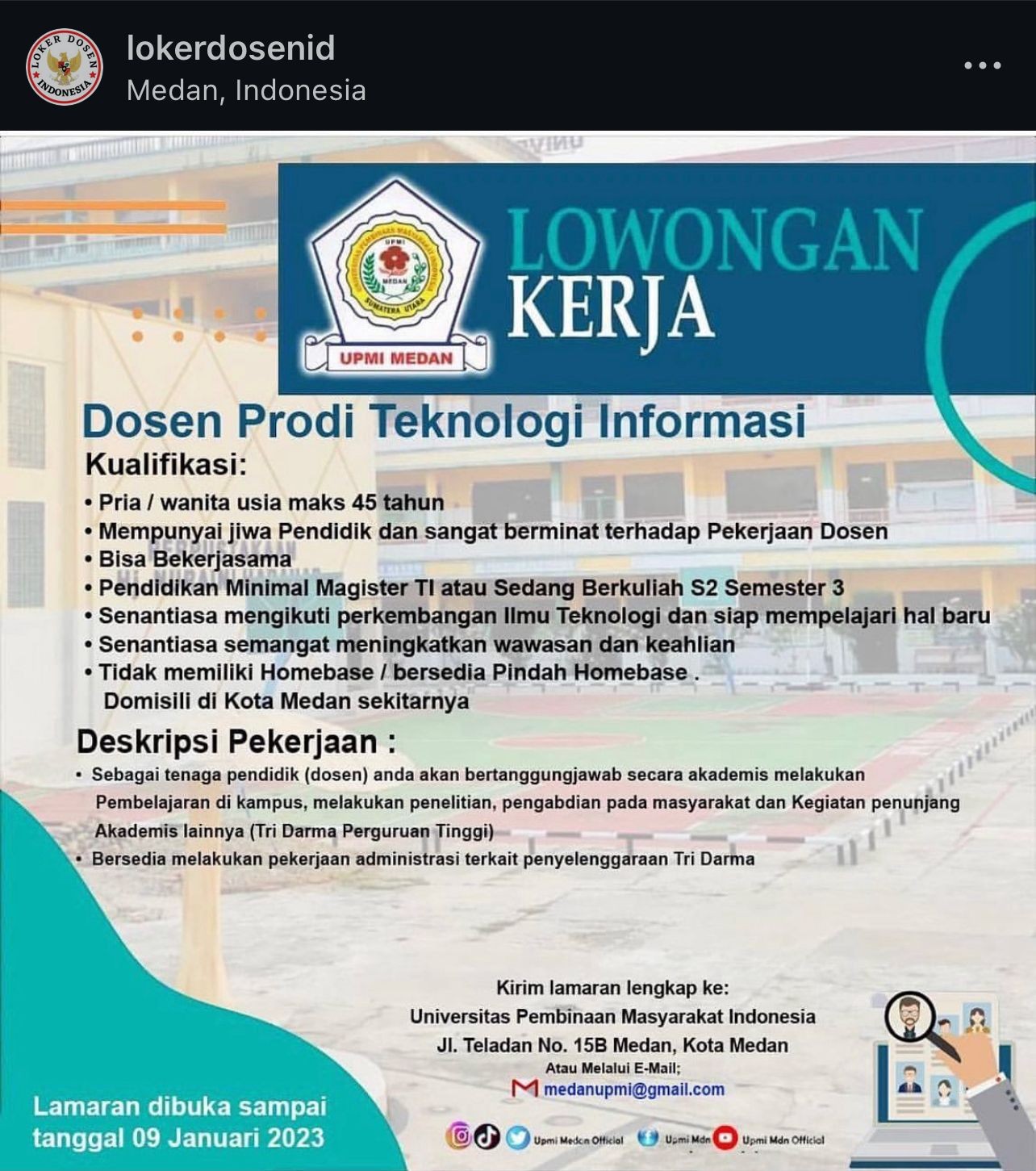 Lowongan Dosen Prodi Teknologi Informasi